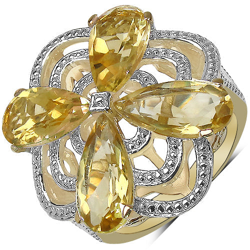 Bids.com 14K Yellow Gold Plated 8.81 Carat Genuine Citrine & White Diamond .925 Sterling Silver Ring Rings White Smoke size 8.00,size 6.00,size 7.00,size 9.00