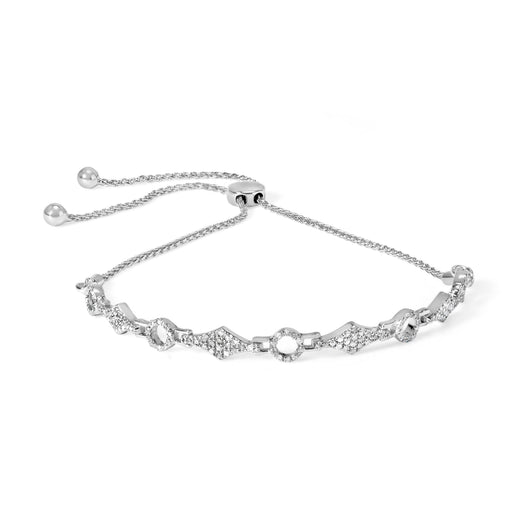 Bids.com .925 Sterling Silver 1/2 Cttw Diamond Alternating Circle and Kite Link Adjustable Bolo Bracelet (I-J Color, I3 Clarity) - 4" to 10" Inches Bracelets White Smoke White.Sterling Silver / 7