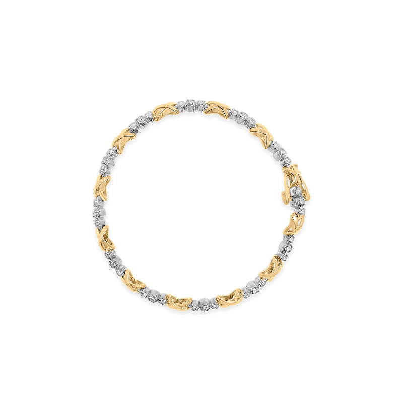 Bids.com 10K Two-Tone Gold 1/2 Cttw Diamond Alternating 3 Stone and X-Link 7" Bracelet (I-J Color, I2-I3 Clarity) Bracelets White Smoke YellowWhite.Gold / 7