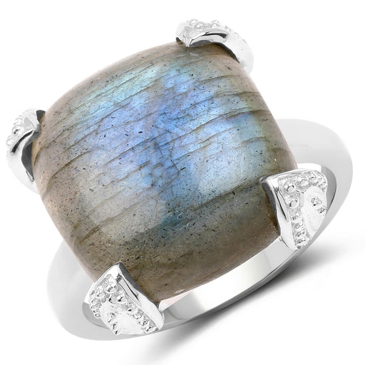 Bids.com 16.95 Carat Genuine Labradorite .925 Sterling Silver Ring Rings White Smoke size 7.00,size 6.00,size 8.00,size 9.00