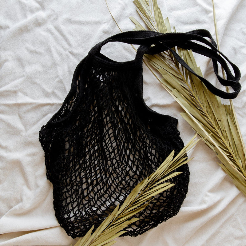 ZeroWasteStore.com Organic Cotton String Bag - Zero Waste Mesh Bag, Plastic Free, Market Tote Shopping Totes Black Organic Natural,Organic Black
