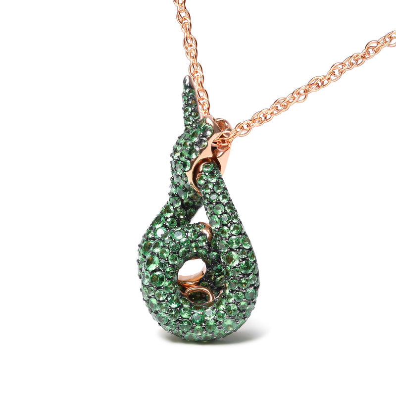 Bids.com 18K Rose Gold Round Green Tsavorite Gemstone Cluster Spiral Snake Design 18" Pendant Necklace (AAA+ Quality) Necklaces White Smoke Rose.Gold / 18