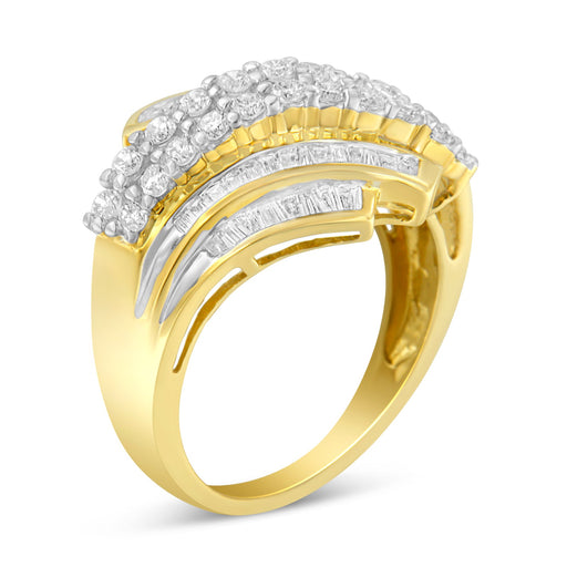 Bids.com 10K Yellow Gold 1.0 Cttw Round & Baguette Cut Diamond 64 Stone Bypass Style Channel Set Modern Statement Ring (H-I Color, SI1-SI2 Clarity) - Size 6 Rings White Smoke 7 / Yellow.Gold,7.25 / Yellow.Gold,6 / Yellow.Gold