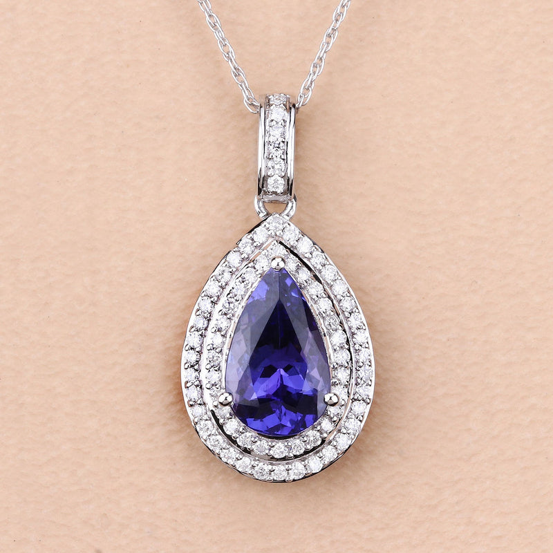 Bids.com 2.56 Carat Genuine Tanzanite and White Diamond 14K White Gold Pendant Pendants Wheat