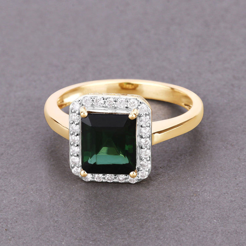 Bids.com 3.02 Carat Genuine Green Tourmaline and White Diamond 14K Yellow Gold Ring Rings Light Slate Gray size 6.00,size 7.00,size 8.00,size 9.00