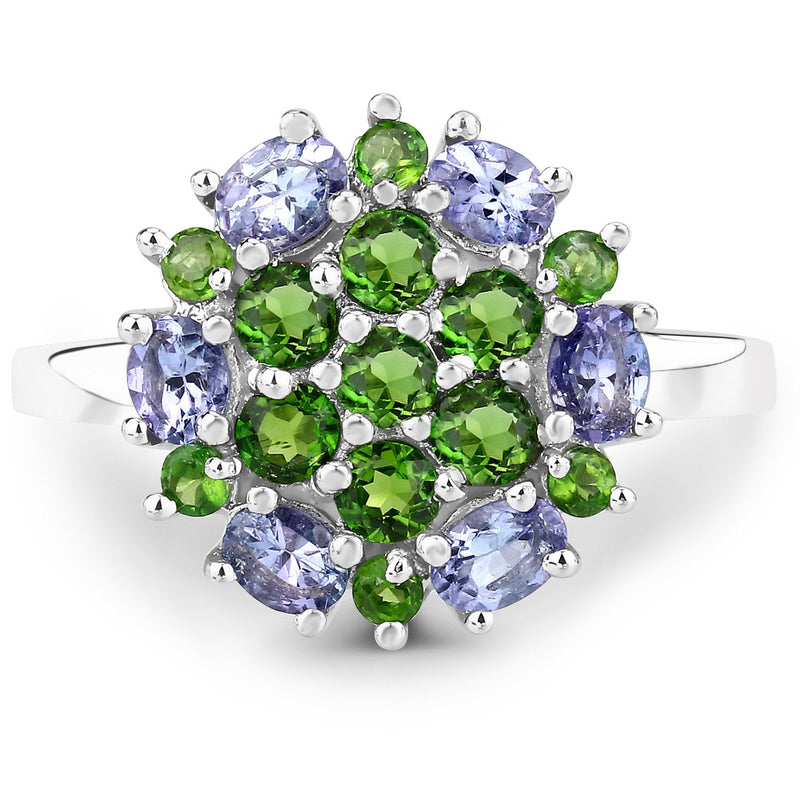 Bids.com 2.03 Carat Genuine Tanzanite and Chrome Diopside .925 Sterling Silver Ring Rings White Smoke size 8.00,size 9.00,size 5.00,size 6.00,size 7.00