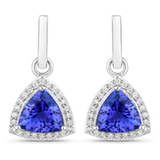 Bids.com 3.86 Carat Genuine Tanzanite and White Diamond 14K White Gold Earrings Earrings White Smoke
