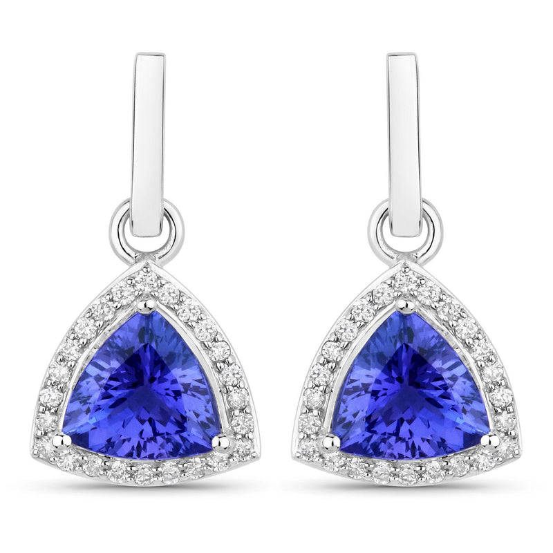 Bids.com 3.86 Carat Genuine Tanzanite and White Diamond 14K White Gold Earrings Earrings White Smoke