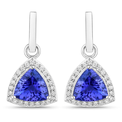 Bids.com 3.86 Carat Genuine Tanzanite and White Diamond 14K White Gold Earrings Earrings White Smoke