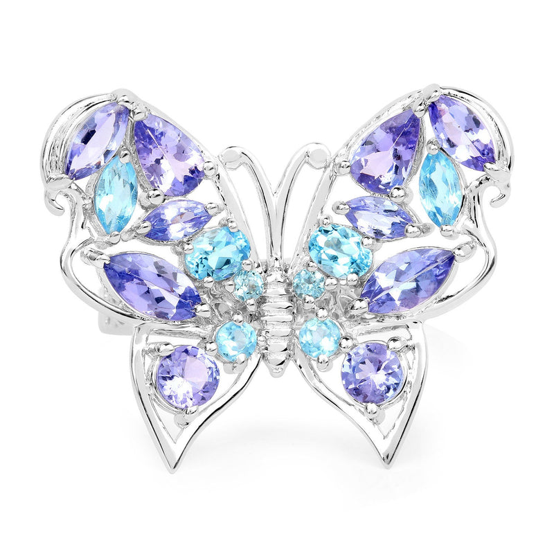 Bids.com 3.60 Carat Genuine Tanzanite and Swiss Blue Topaz .925 Sterling Silver Ring Rings White Smoke size 6.00,size 7.00,size 8.00,size 9.00,size 5.00