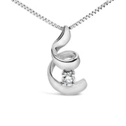 Bids.com 10K White Gold 1/10 Cttw Diamond Solitaire Spiral 18" Pendant Necklace (I-J Color, I2-I3 Clarity) Necklaces White Smoke White.Gold / 18