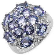Bids.com 3.59 Carat Genuine Tanzanite .925 Sterling Silver Ring Rings White Smoke size 7.00,size 6.00,size 8.00,size 9.00