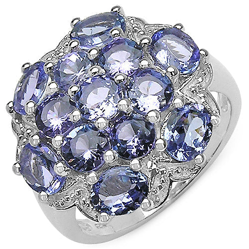 Bids.com 3.59 Carat Genuine Tanzanite .925 Sterling Silver Ring Rings White Smoke size 7.00,size 6.00,size 8.00,size 9.00