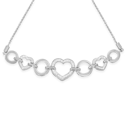 Bids.com .925 Sterling Silver 1/10 Cttw Round-Cut Diamond Heart-Link Adjustable Bolo Bracelet ( H-I Color, I2-I3 Clarity) - 6"-9" Adjustable Bracelets White Smoke White.Sterling Silver / 7