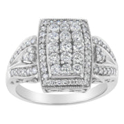 Bids.com 10K White Gold 1.0 Cttw Diamond Rectangular Cushion Shaped Cluster Halo Flared Band Cocktail Fashion Ring (H-I Color, SI2-I1 Clarity) - Size 7 Rings White Smoke 8 / White.Gold,6 / White.Gold,7 / White.Gold