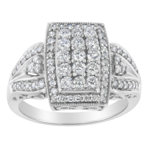 Bids.com 10K White Gold 1.0 Cttw Diamond Rectangular Cushion Shaped Cluster Halo Flared Band Cocktail Fashion Ring (H-I Color, SI2-I1 Clarity) - Size 7 Rings White Smoke 8 / White.Gold,6 / White.Gold,7 / White.Gold