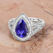 Bids.com 2.60 Carat Genuine Tanzanite and White Diamond 14K White Gold Ring Rings Tan size 6.00,size 7.00,size 8.00