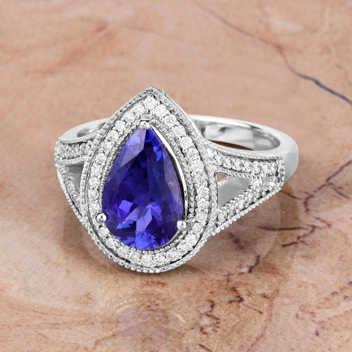 Bids.com 2.60 Carat Genuine Tanzanite and White Diamond 14K White Gold Ring Rings Tan size 6.00,size 7.00,size 8.00