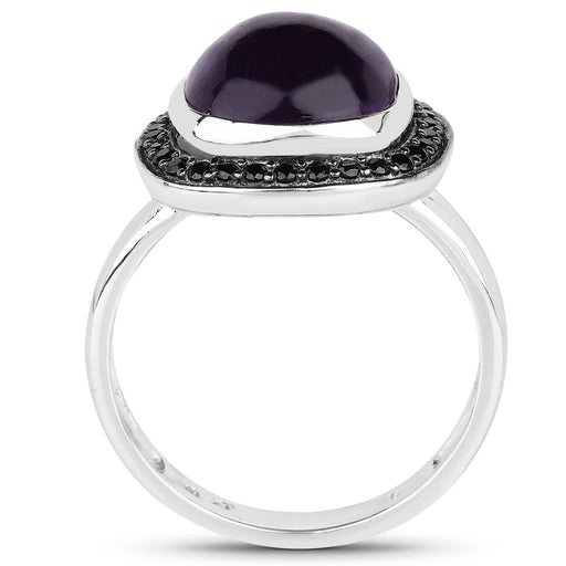 Bids.com 5.25 Carat Genuine Amethyst & Black Spinel .925 Sterling Silver Ring Rings White Smoke size 6.00,size 8.00,size 7.00,size 9.00