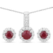 Bids.com 2.17 Carat Genuine Ruby and White Topaz .925 Sterling Silver Jewelry Set Jewelry Sets White Smoke One,size 18.00,size 20.00