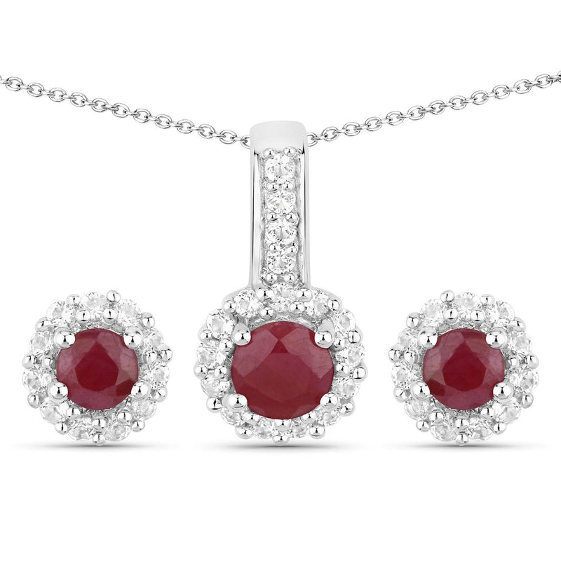 Bids.com 2.17 Carat Genuine Ruby and White Topaz .925 Sterling Silver Jewelry Set Jewelry Sets White Smoke One,size 18.00,size 20.00