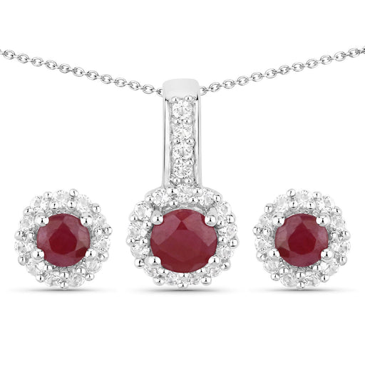 Bids.com 2.17 Carat Genuine Ruby and White Topaz .925 Sterling Silver Jewelry Set Jewelry Sets White Smoke One,size 18.00,size 20.00