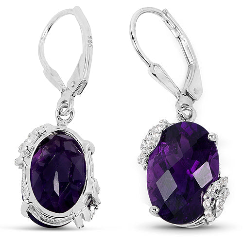 Bids.com 10.18 Carat Genuine Amethyst and White Topaz .925 Sterling Silver Earrings Earrings White Smoke