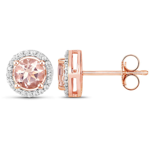 Bids.com 0.93 Carat Genuine Morganite and White Diamond 14K Rose Gold Earrings Earrings White Smoke