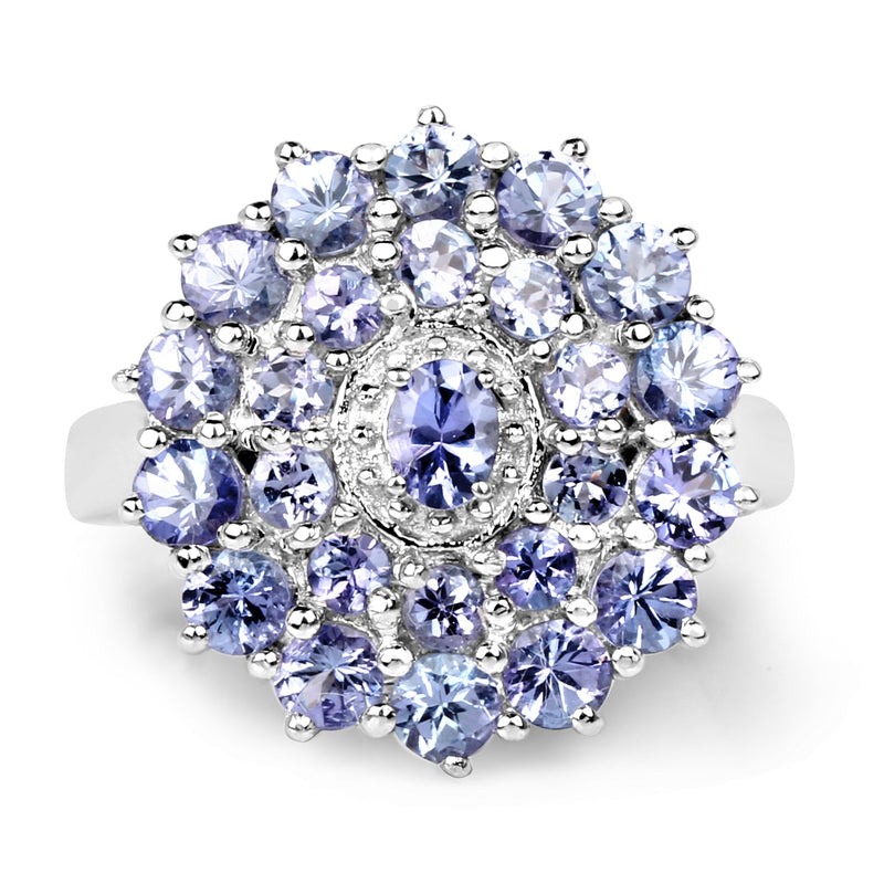 Bids.com 2.27 Carat Genuine Tanzanite .925 Sterling Silver Ring Rings White Smoke size 7.00,size 6.00,size 8.00