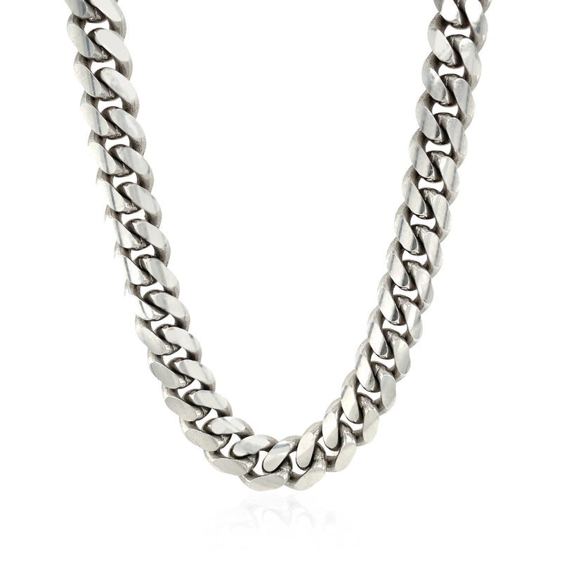 Bids.com Sterling Silver Rhodium Plated Miami Cuban Chain 9.8mm Necklaces White Smoke 24 / Sterling Silver,26 / Sterling Silver