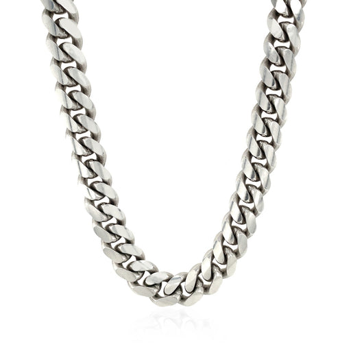 Bids.com Sterling Silver Rhodium Plated Miami Cuban Chain 9.8mm Necklaces White Smoke 24 / Sterling Silver,26 / Sterling Silver