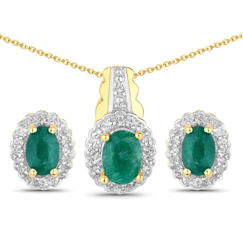 Bids.com 1.71 Carat Dyed Emerald and White Topaz .925 Sterling Silver Jewelry Set Jewelry Sets White Smoke One,size 18.00,size 20.00