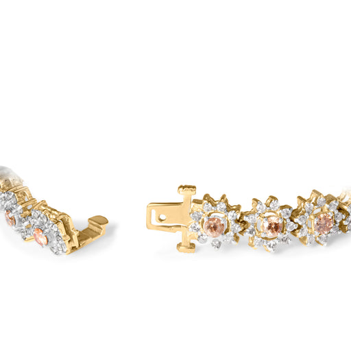 Bids.com 14K Yellow Gold 8.00 Cttw Champagne Diamond Floral Cluster Halo Link Bracelet (H-I Color, I1-I2 Clarity) Bracelets White Smoke Yellow.Gold / 7