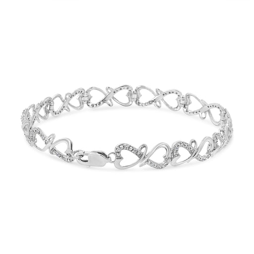 Bids.com .925 Sterling Silver 1/3 Cttw Round-Cut Diamond Double Heart Infinity Link 7.25" Bracelet (H-I Color, I3 Clarity) Bracelets White Smoke White.Sterling Silver / 7.25