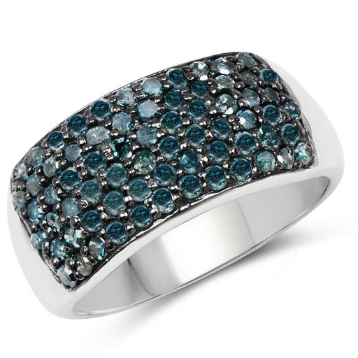Bids.com 1.17 Carat Genuine Blue Diamond .925 Sterling Silver Ring Rings White Smoke size 7.00,size 6.00,size 8.00,size 9.00