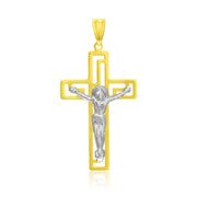 Bids.com 14k Two-Tone Gold Cross with Figure Pendant Pendants White Smoke Two-Tone Gold