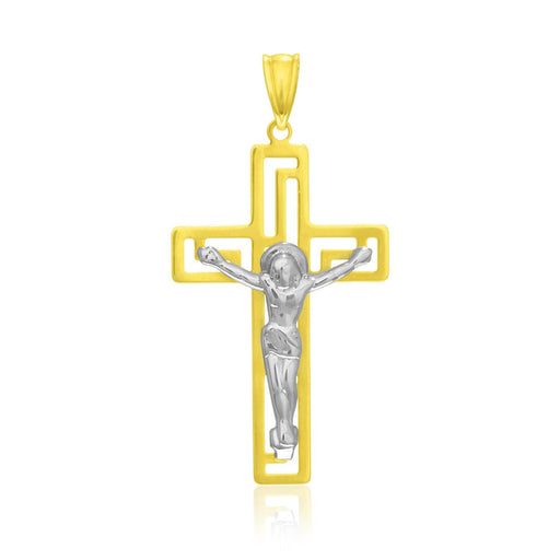 Bids.com 14k Two-Tone Gold Cross with Figure Pendant Pendants White Smoke Two-Tone Gold