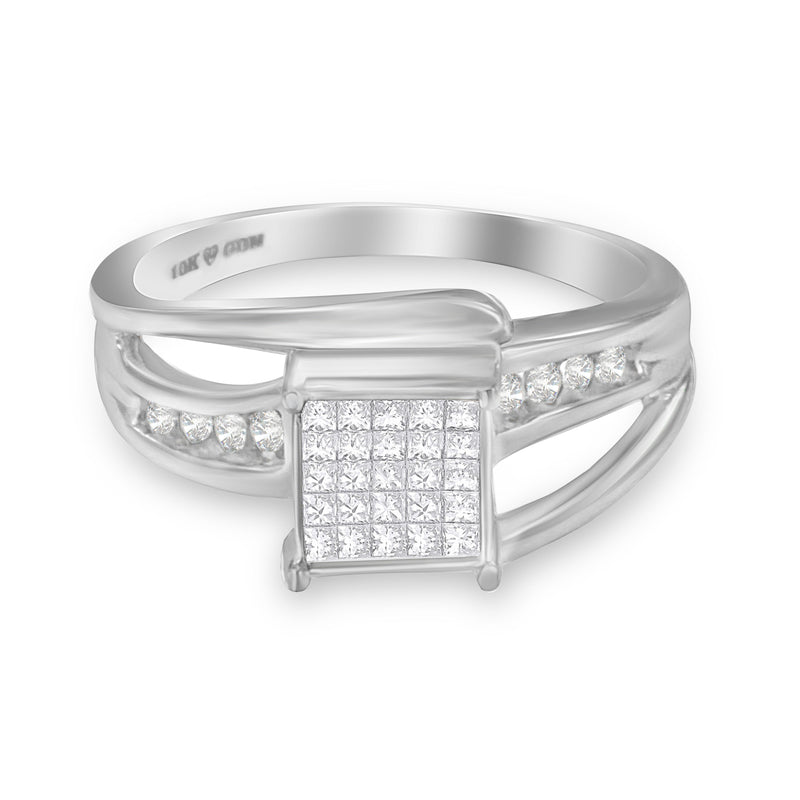 Bids.com 10K White Gold 1/3 Cttw Invisible Set Princess-cut Diamond Cluster Bypass Ring (H-I Color, SI1-SI2 Clarity) - Ring Size 7 Rings White Smoke 9 / White.Gold,8 / White.Gold,7 / White.Gold