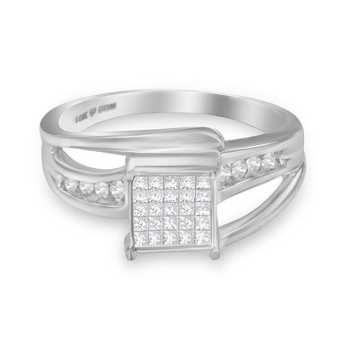 Bids.com 10K White Gold 1/3 Cttw Invisible Set Princess-cut Diamond Cluster Bypass Ring (H-I Color, SI1-SI2 Clarity) - Ring Size 7 Rings White Smoke 9 / White.Gold,8 / White.Gold,7 / White.Gold