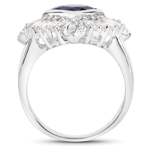 Bids.com 3.06 Carat Glass Filled Sapphire and White Topaz .925 Sterling Silver Ring Rings White Smoke size 6.00,size 8.00,size 5.00,size 7.00,size 9.00