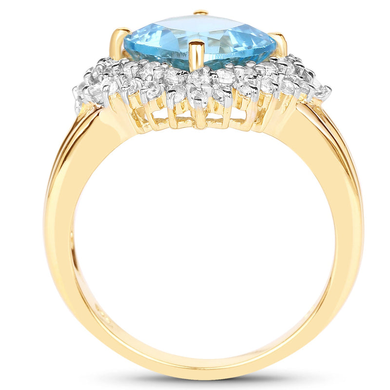Bids.com 14K Yellow Gold Plated 4.33 Carat Genuine Swiss Blue Topaz and White Topaz .925 Sterling Silver Ring Rings White Smoke size 7.00,size 6.00,size 8.00,size 9.00