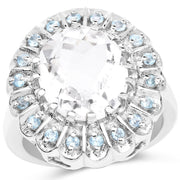 Bids.com 5.90 Carat Genuine Crystal Quartz and Swiss Blue Topaz .925 Sterling Silver Ring Rings White Smoke size 8.00,size 9.00,size 10.00,size 11.00,size 5.00,size 6.00,size 7.00
