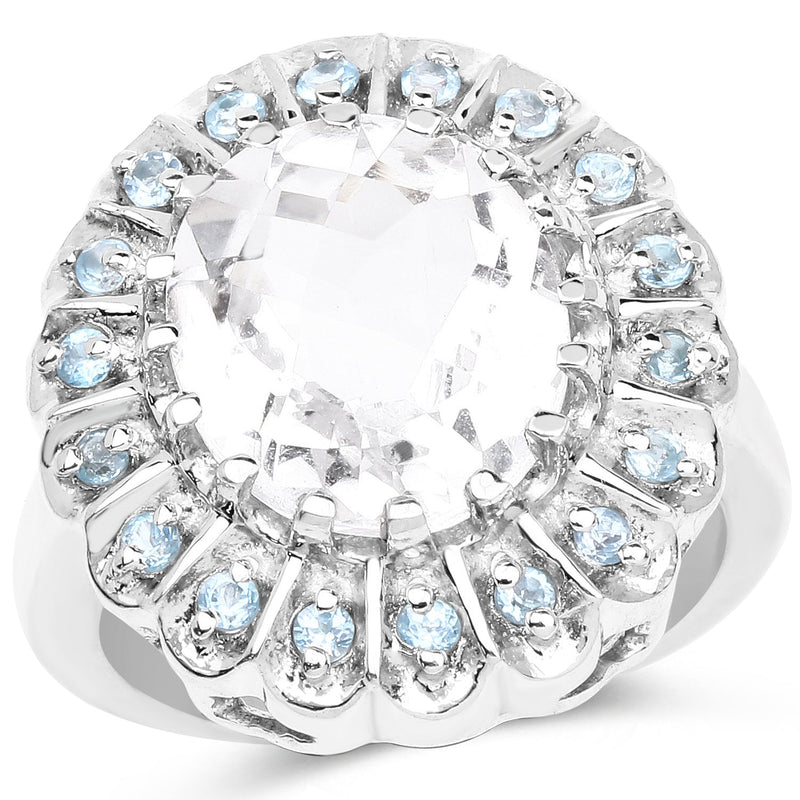 Bids.com 5.90 Carat Genuine Crystal Quartz and Swiss Blue Topaz .925 Sterling Silver Ring Rings White Smoke size 8.00,size 9.00,size 10.00,size 11.00,size 5.00,size 6.00,size 7.00