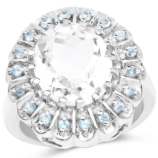Bids.com 5.90 Carat Genuine Crystal Quartz and Swiss Blue Topaz .925 Sterling Silver Ring Rings White Smoke size 8.00,size 9.00,size 10.00,size 11.00,size 5.00,size 6.00,size 7.00