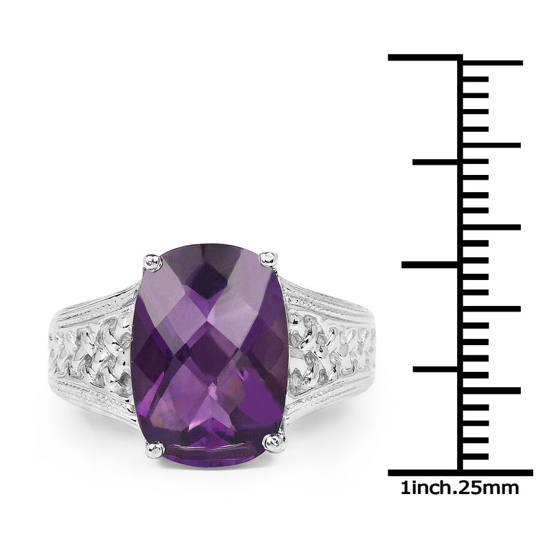Bids.com 6.50 Carat Genuine Amethyst .925 Sterling Silver Ring Rings White Smoke size 7.00,size 6.00,size 8.00,size 9.00,size 6.50