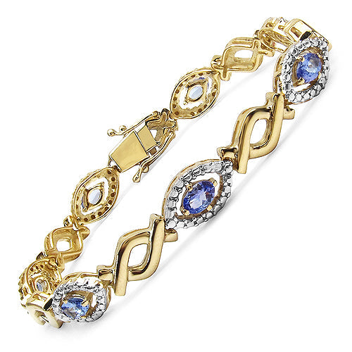 Bids.com 14K Yellow Gold Plated 3.08 Carat Genuine Tanzanite .925 Sterling Silver Bracelet Bracelets White Smoke size 7.75