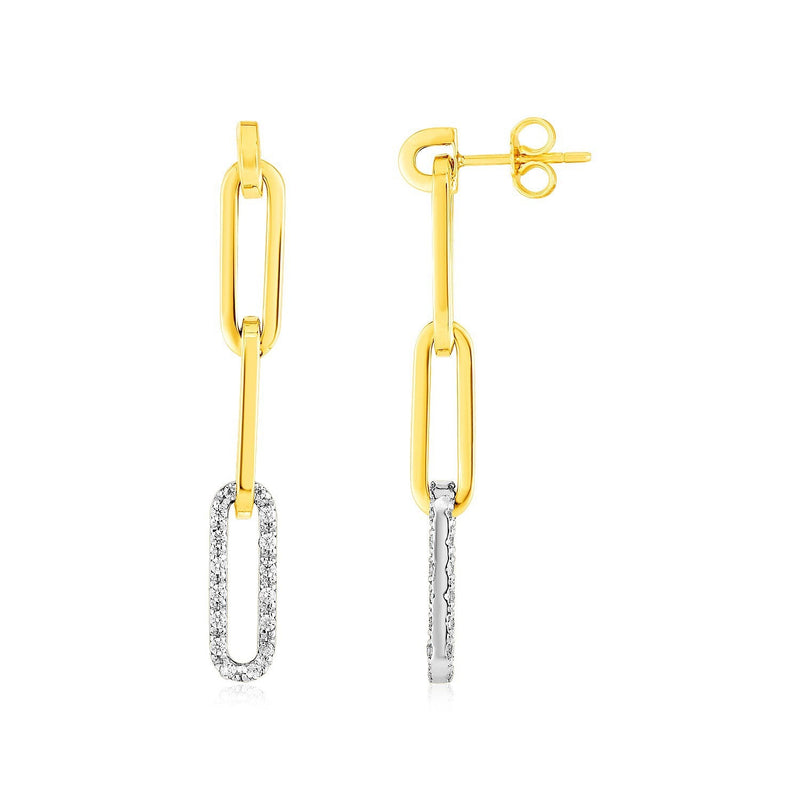 Bids.com 14k Yellow Gold Paperclip Chain Dangle Earrings with Diamonds Earrings White Smoke Yellow Gold