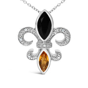 Bids.com .925 Sterling Silver Marquise Onyx and Citrine and Diamond Accent Fleur De Lis Pendant Necklace (H-I Color, SI1-SI2 Clarity) - 18" Necklaces White Smoke White.Sterling Silver / 18