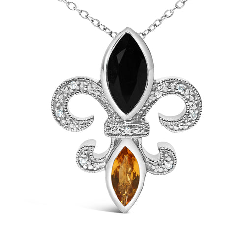 Bids.com .925 Sterling Silver Marquise Onyx and Citrine and Diamond Accent Fleur De Lis Pendant Necklace (H-I Color, SI1-SI2 Clarity) - 18" Necklaces White Smoke White.Sterling Silver / 18