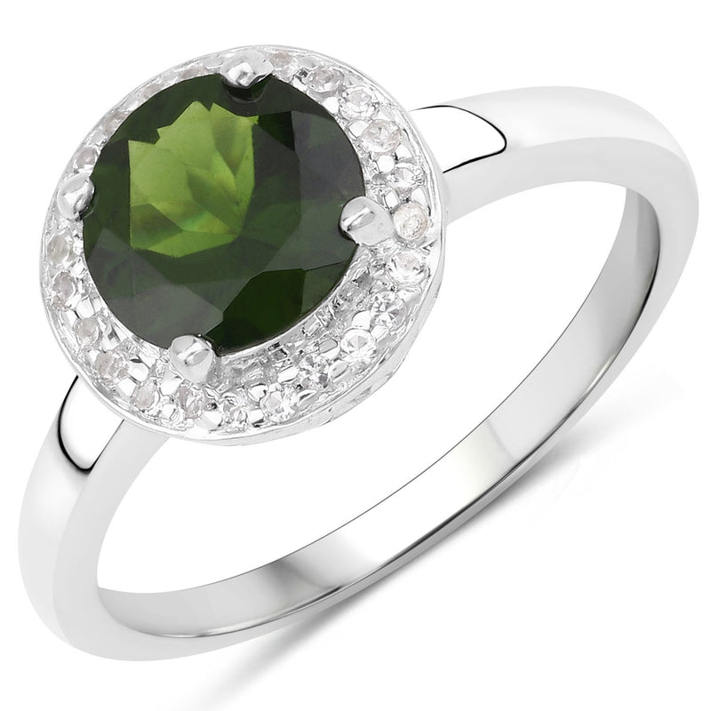 Bids.com 1.90 Carat Genuine Chrome Diopside and White Topaz .925 Sterling Silver Ring Rings White Smoke size 5.00,size 6.00,size 7.00,size 8.00,size 9.00,size 10.00